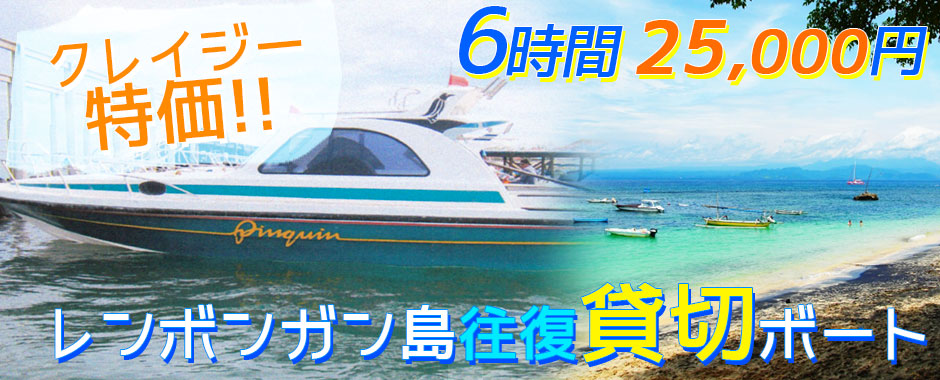 至福のバリ島観光 厳選マリンスポーツ レンボンガン島往復貸切ボート